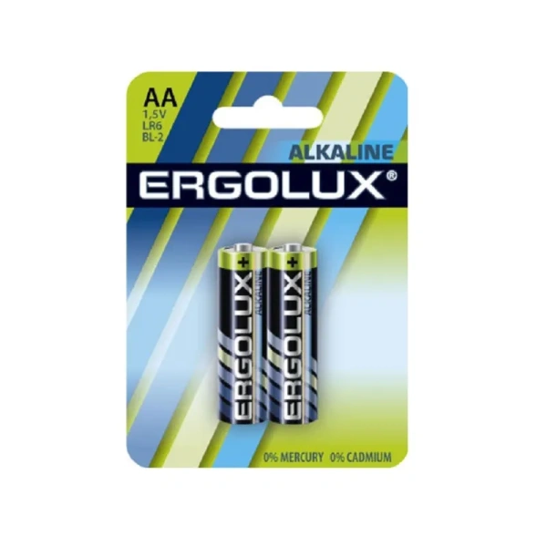 Батарейки Ergolux Alkaline пальчиковые АА LR6 (2 штуки в упаковке)