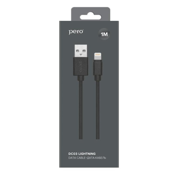 Кабель PERO, DC-03, 8-pin Lightning, 2.4А, 1м,  черный