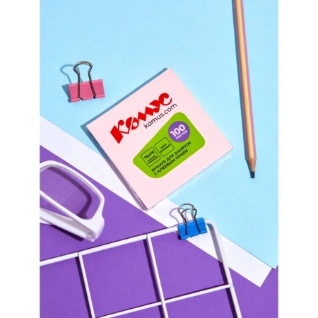 Стикеры Комус 76x76 мм пастельные розовые (1 блок на 100 листов)