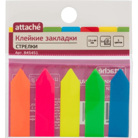 Клейкие закладки Attache пластиковые 5 цветов по 20 листов 12х44 мм