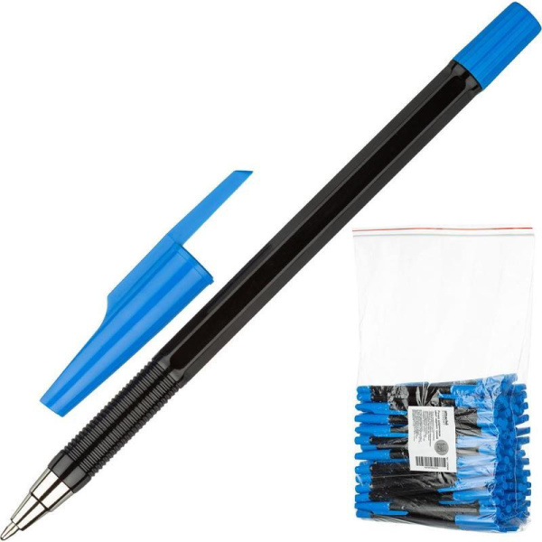 Ручка шариковая Attache Economy синяя (черный корпус, толщина линии 0.7 мм)