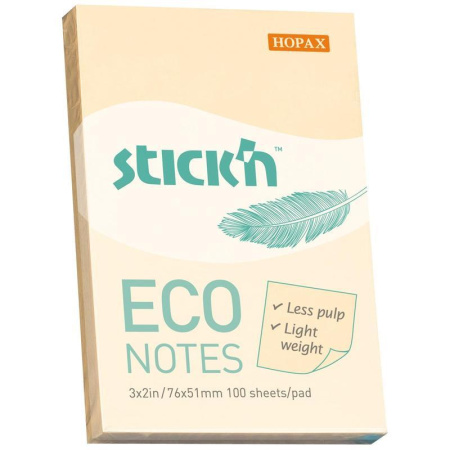 Стикеры Hopax Stick'n Eco 51x76 мм пастельные желтые (1 блок, 100 листов)