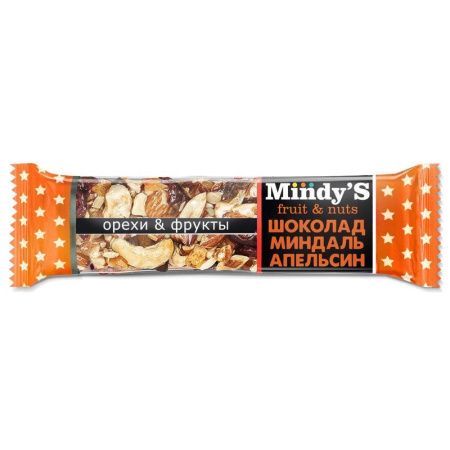 Батончик Mindy's с шоколадом/миндалем/апельсином 35 г (30 штук в упаковке) Батончик Mindy's с шоколадом/миндалем/апельсином 35 г (30 штук в упаковке)