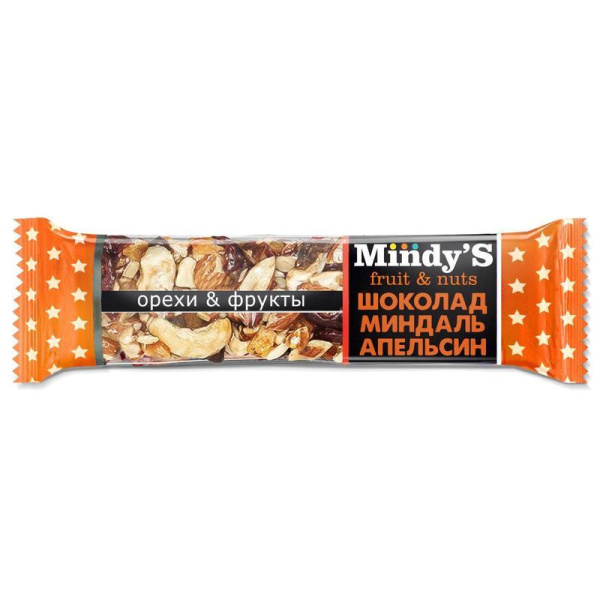 Батончик Mindy's с шоколадом/миндалем/апельсином 35 г (30 штук в упаковке)