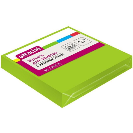 Стикеры 76х76 мм Attache неоновые зеленые (1 блок, 100 листов)