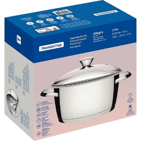 Кастрюля Tramontina Allegra 3.1 л нержавеющая сталь с крышкой