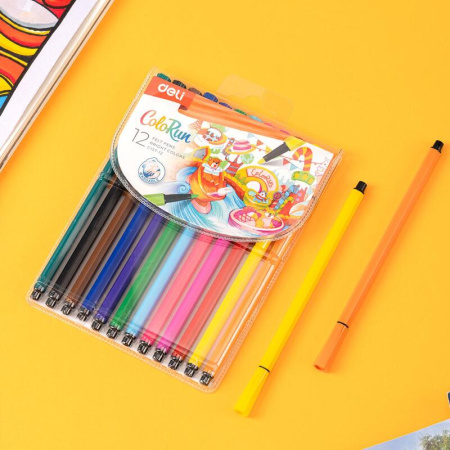 Фломастеры Deli EC157-12 12 цветов смываемые с вентилируемыми колпачками