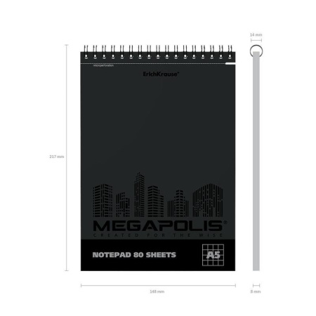 Блокнот ErichKrause Megapolis А5 80 листов черная в клетку на спирали  (148х210 мм)