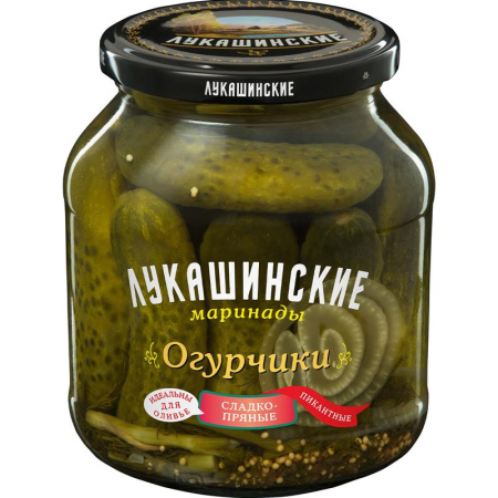 Огурчики Лукашинские Пикантные маринованные сладко-пряные 670 г