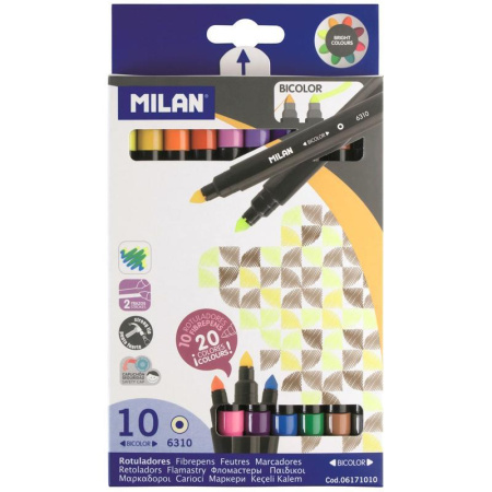 Фломастеры Milan Maxi Bicolour 20 цветов двусторонние