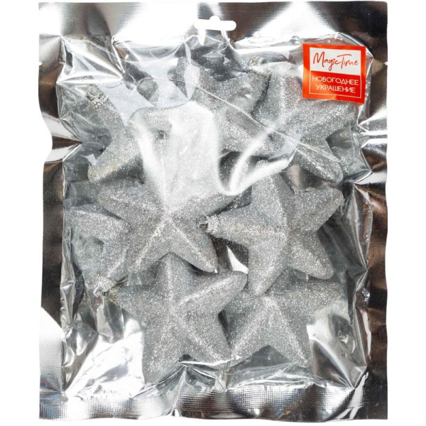 Набор новогодних украшений Серебристые звезды пенополистирол (диаметр  7.8 см, 9 штук в упаковке)