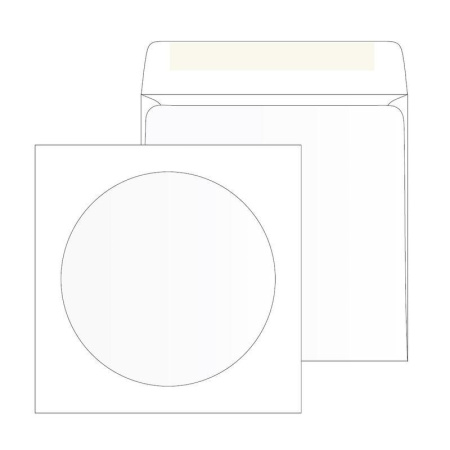 Конверт для CD Packpost 125x125 мм белый с клеем круглое окно 100 мм (25 штук в упаковке)