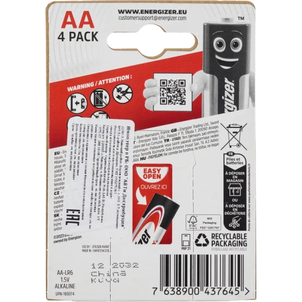 Батарейка AA пальчиковая Energizer Max (4 штуки в упаковке)