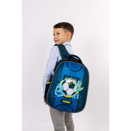 Ранец №1 School Easy Football анатомический синий с двумя отделениями