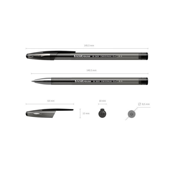 Ручка гелевая неавтоматическая ErichKrause R-301 Original Gel Stick  черная (толщина линии 0.4 мм)