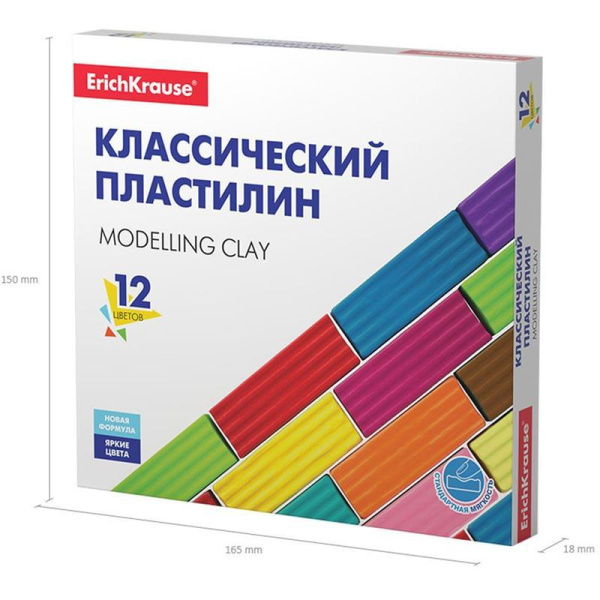 Пластилин классический ErichKrause Basic 12 цветов 192 г