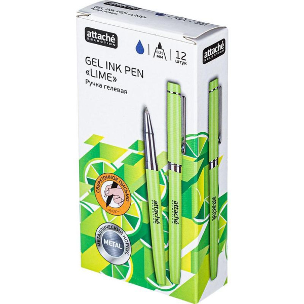Ручка гелевая неавтоматическая Attache Selection Lime синяя (зеленый корпус, толщина линии 0.35 мм)