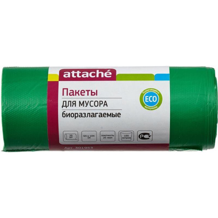 Мешки для мусора на 100 литров Attache биоразлагаемые зеленые Мешки для мусора на 100 литров Attache биоразлагаемые зеленые