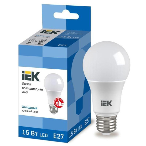 Лампа светодиодная IEK ECO А 15Вт E27 6500К 1350Лм 230В  LLE-A60-15-230-65-E27