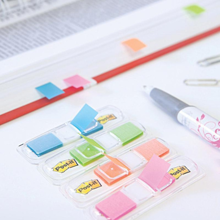 Клейкие закладки Post-it пластиковые 4 цвета по 24 листа 11.9х43.2 мм в диспенсерах