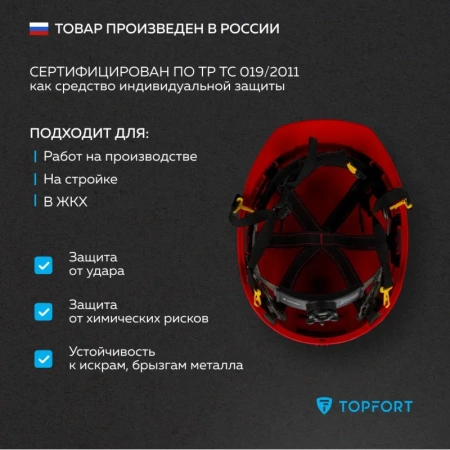 Каска защитная TOPFORT Универсал 303 красная с храповым механизмом