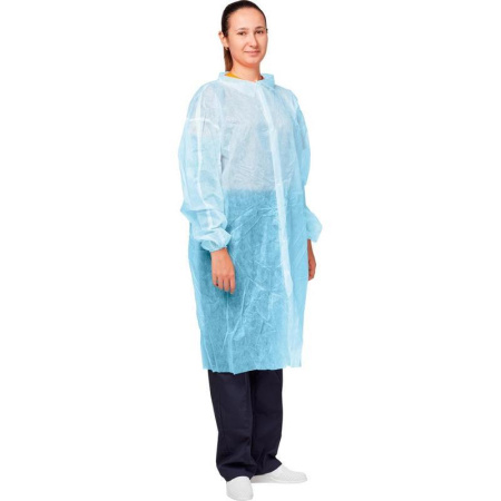 Халат одноразовый на кнопках голубой (размер 52-54, XL, 10 штук в  упаковке)