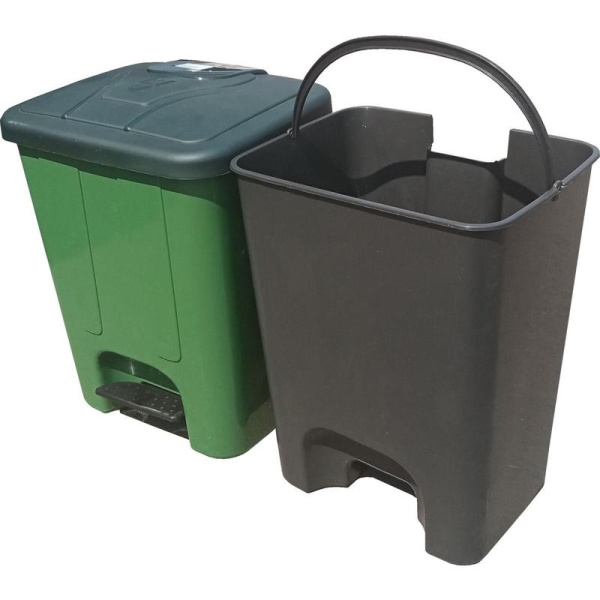Контейнер-бак мусорный 25 л пластиковый с педалью и крышкой зеленый