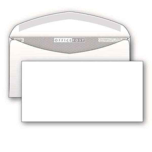 Конверт почтовый OfficePost E65 (110x220 мм) белый с клеем (100 штук в упаковке)