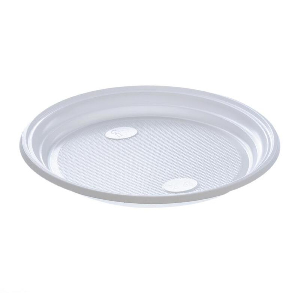 Тарелка одноразовая пластиковая 210 мм белая 500 штук в упаковке Комус  Эконом