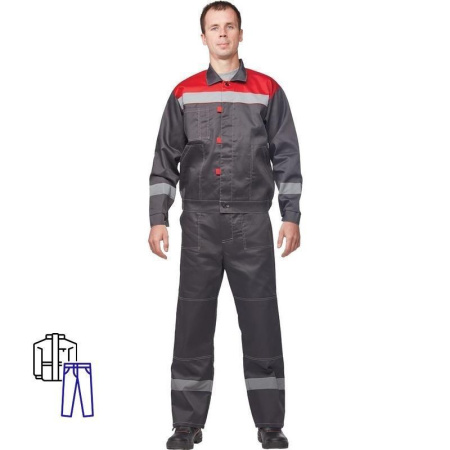 Костюм рабочий летний мужской л20-КБР с СОП серый/красный (размер 44-46, рост 170-176)