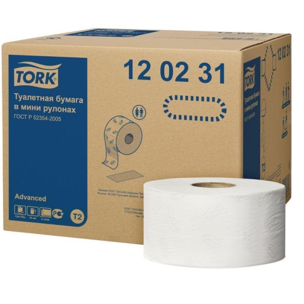 Туалетная бумага в рулонах Tork Advanced T2 120231 2-слойная 12 рулонов по 170 метров