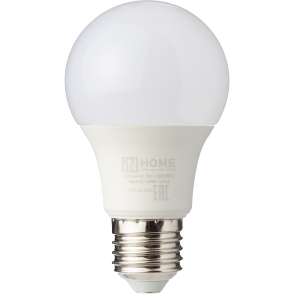 Лампа светодиодная In Home LED-A60-VC 15Вт Е27 4000К 1430Лм матовая