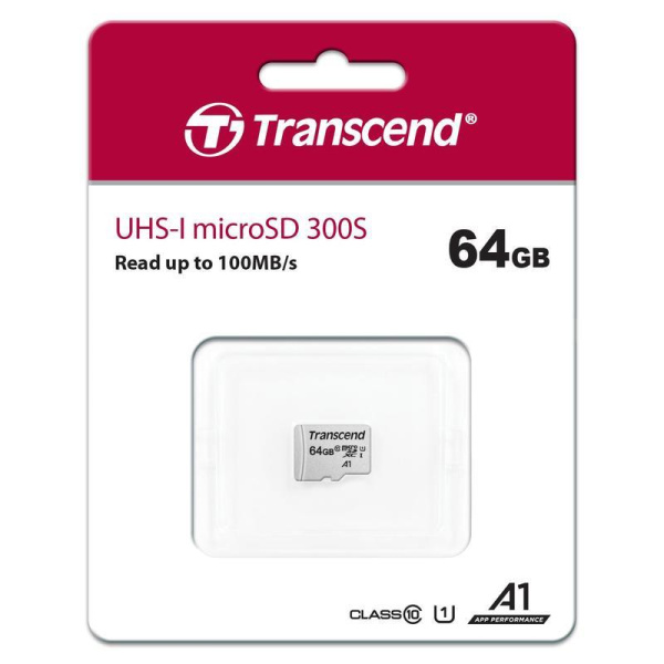 Карта памяти 64 ГБ microSDXC Transcend 300S Class 10 UHS-I (TS64GUSD300S)