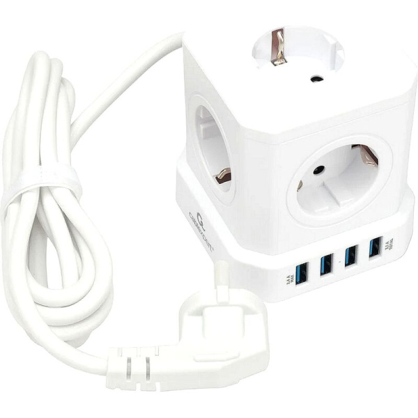 Сетевой фильтр Cablexpert Tower на 5 розеток 3 метра + 4 USB  (TWR-5-U4-W-3)