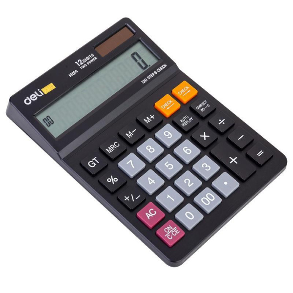 Калькулятор настольный полноразмерный Deli EM01420 12-разрядный черный