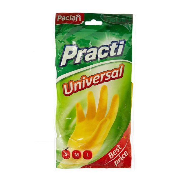 Перчатки латексные Paclan Practi Universal с хлопковым напылением желтые (размер 7, S)