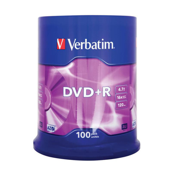 Диск DVD+R Verbatim 4.7 Gb 16x (100 штук в упаковке)