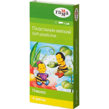 Пластилин классический Гамма Пчелка 6 цветов со стеком 90 г
