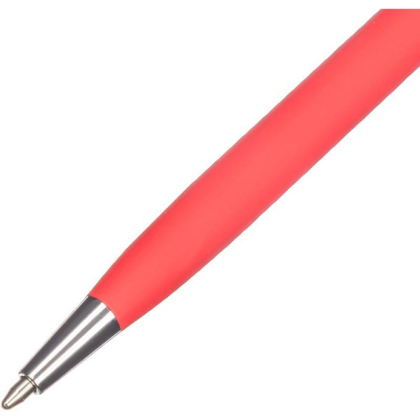 Ручка шариковая автоматическая синяя корпус soft touch  (красный/серебристый корпус, толщина линии 0.7 мм)