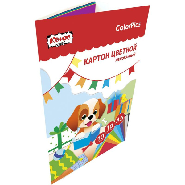 Картон цветной Комус Класс ColorPics (А5, 10 листов, 10 цветов,  мелованный)