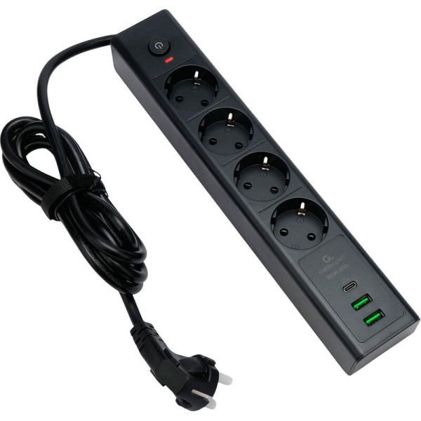 Сетевой фильтр Cablexpert Exnovo на 4 розетки 2 метра + 2 USB  (EXN-4-CU2-B-2)