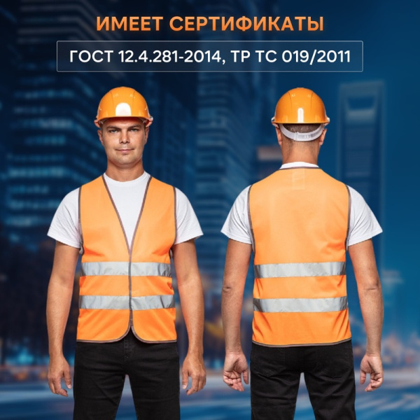 Жилет сигнальный Тип 1Е оранжевый с СОП размер XS-M (40-46)