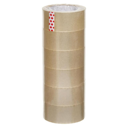 Клейкая лента упаковочная 48 мм x 100 м 45 мкм прозрачная (6 штук в  упаковке)