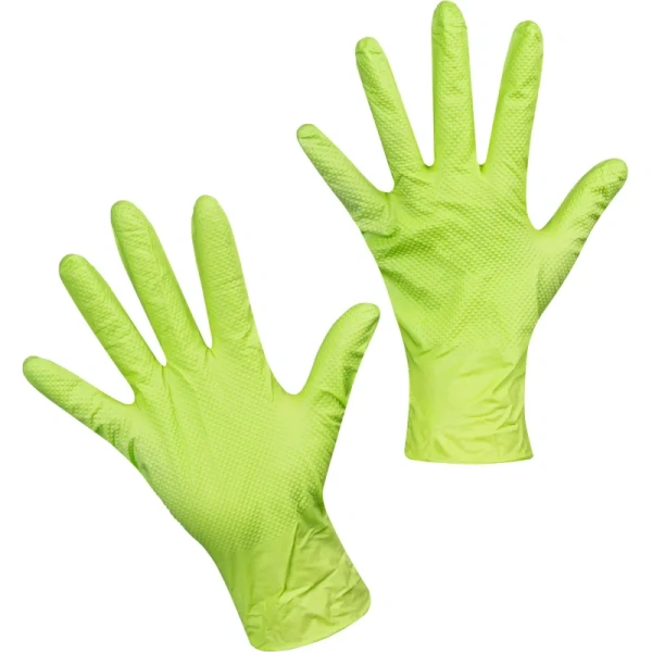 Перчатки одноразовые Gogrip Green нитриловые особопрочные зелёные  (размер L, 50 штук/25 пар в упаковке)
