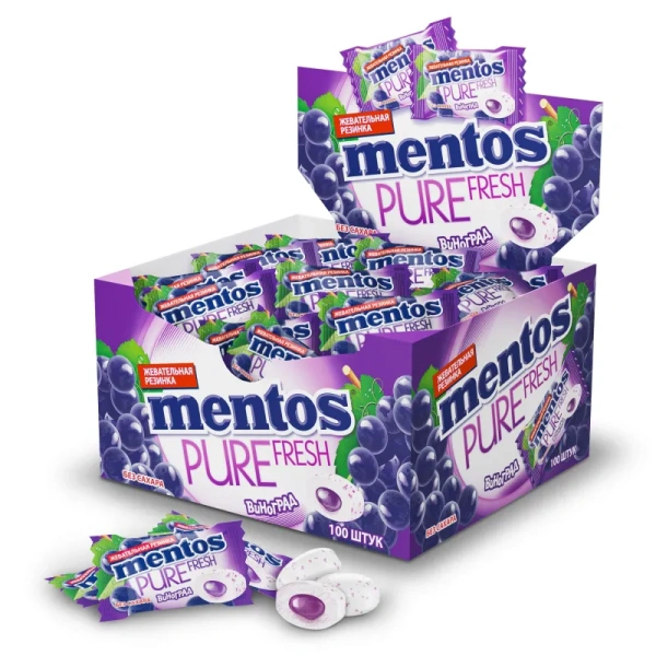 Жевательная резинка Mentos Pure Fresh Виноград (100 штук по 2 г)