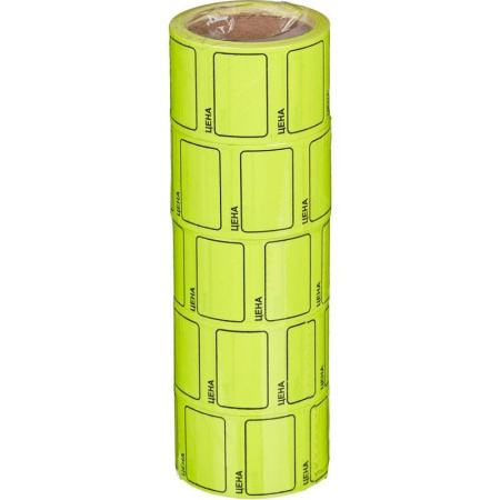 Этикет-лента Цена для ручного нанесения прямоугольная желтая 35х25 мм (5 рулонов по 250 этикеток)