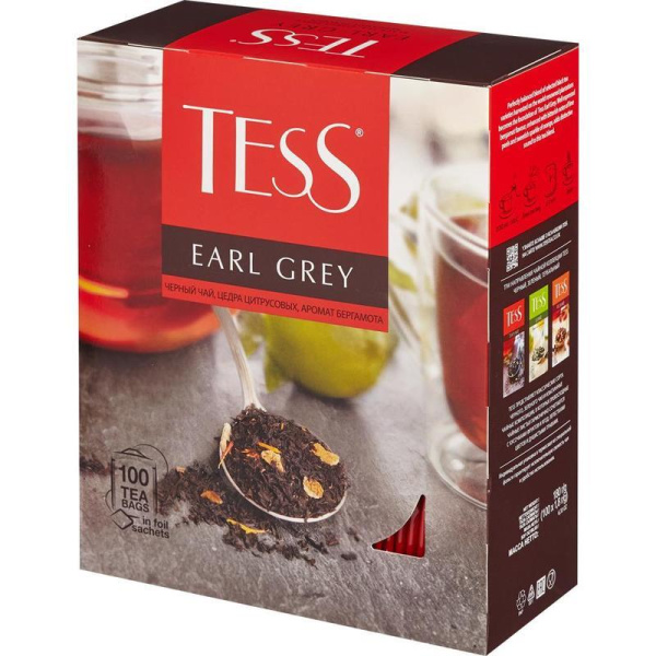 Чай Tess Earl Grey черный с цедрой лайма и ароматом бергамота 100 пакетиков