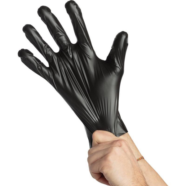 Перчатки одноразовые Aviora ТПЭ неопудренные черные (размер L, 100 штук/50 пар в упаковке)