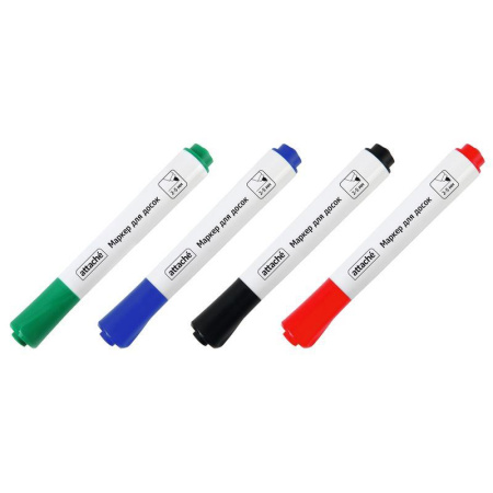 Набор маркеров для досок Attache мокрого стирания 4 цвета (толщина линии 2-5 мм)