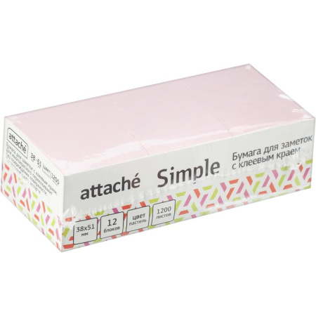 Стикеры 38х51 мм Attache Simple пастельные 4 цвета (12 блоков по 100  листов)